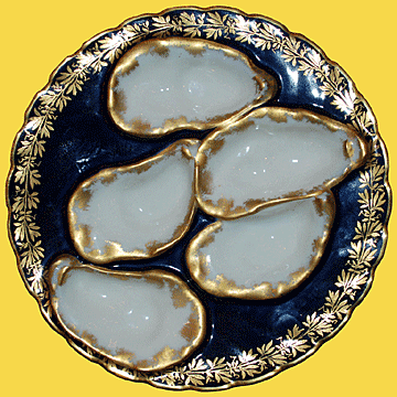 Antique German 5 Welled Oyster Plate w Gold Trim Pearled Rim c.1930 