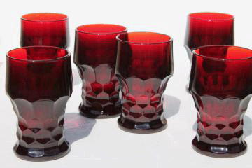 vintage royal ruby red glass, set of eight footed tumblers